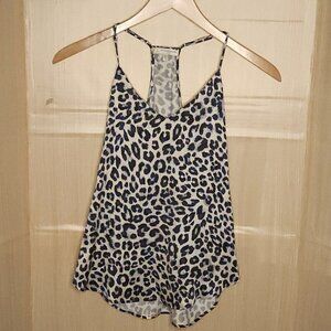 Lavender Brown Womens Silky Blue White Leopard Adjustable Strap Tank Top XS